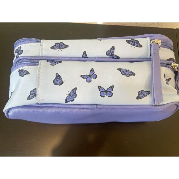 TENDER LOVE & + CARRY Travel Toiletry Makeup Cosmetic Bag Purple butterflies zip - Picture 7 of 9